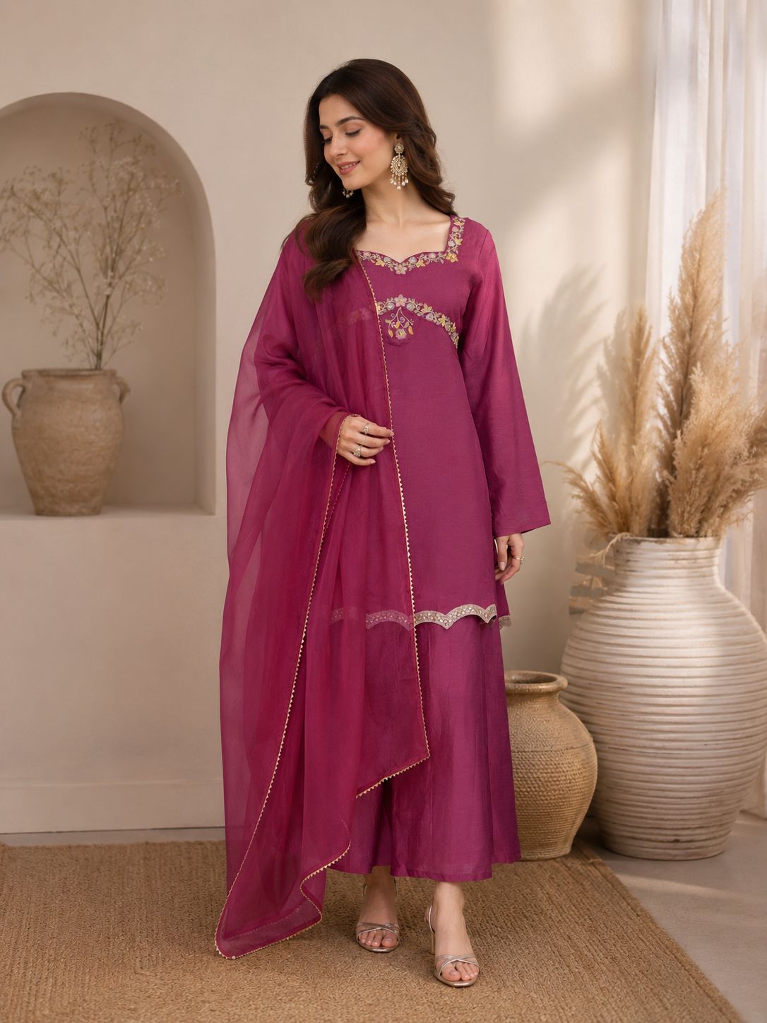 Fox Georgette Embroidered Palazzo Set