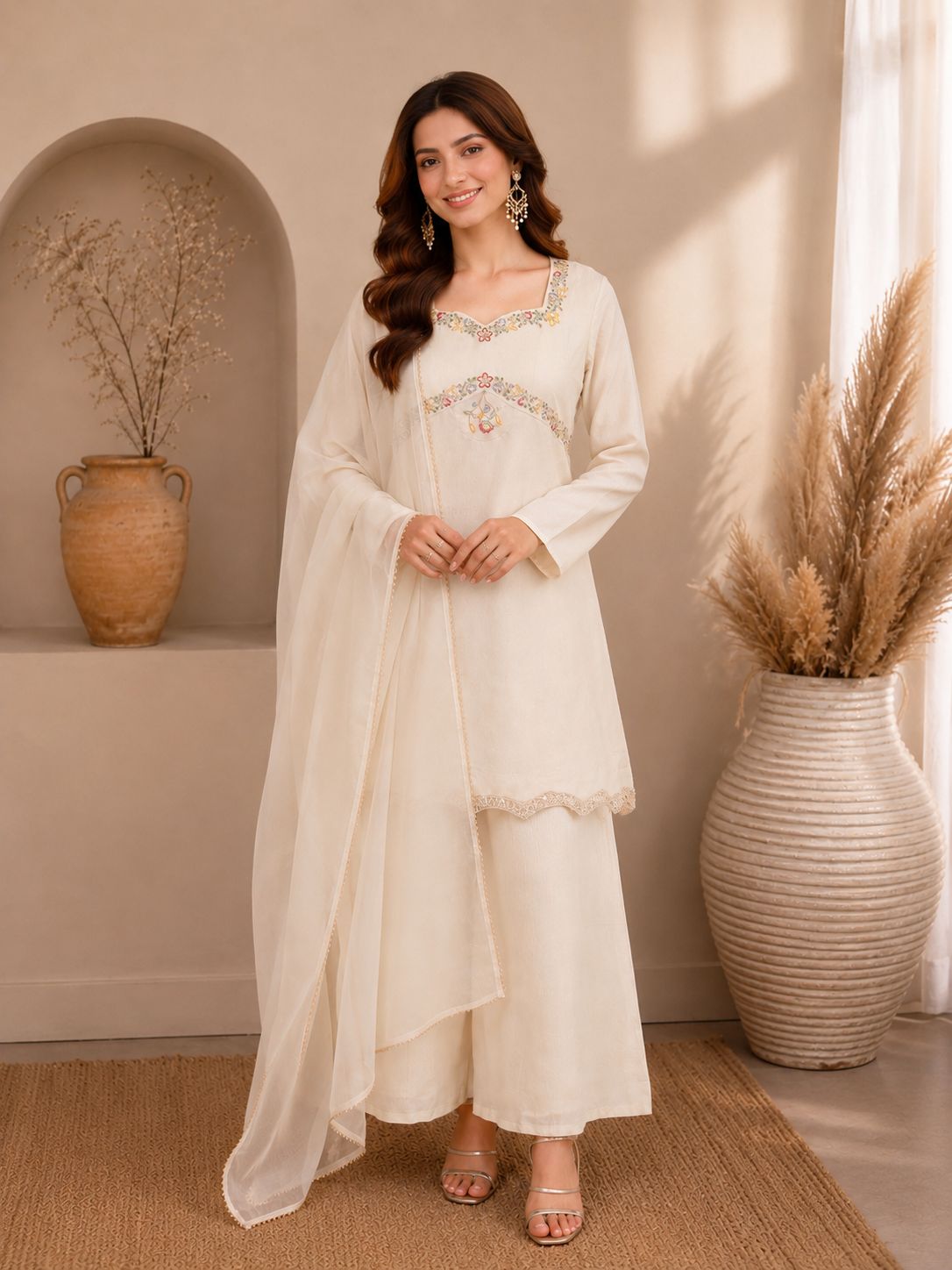Fox Georgette Embroidered Palazzo Set