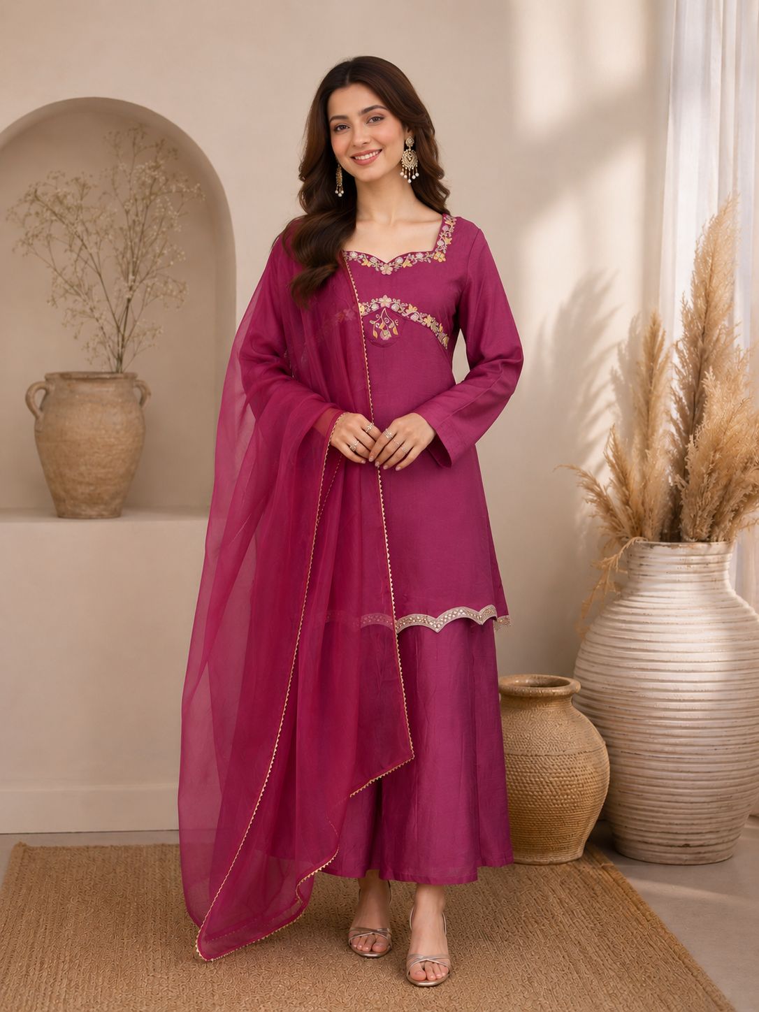 Fox Georgette Embroidered Palazzo Set