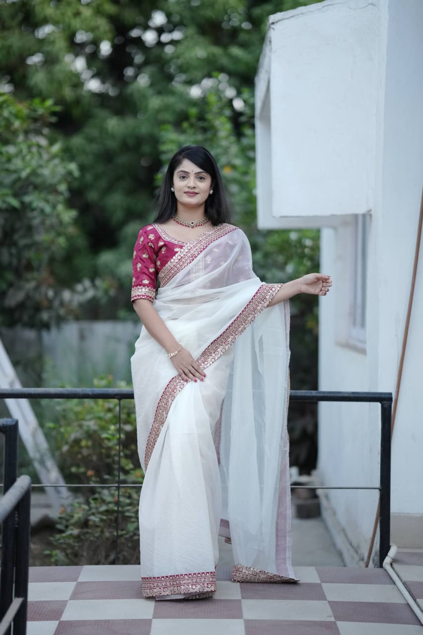 Banarasi Crush Embroidered Saree with Designer Blouse