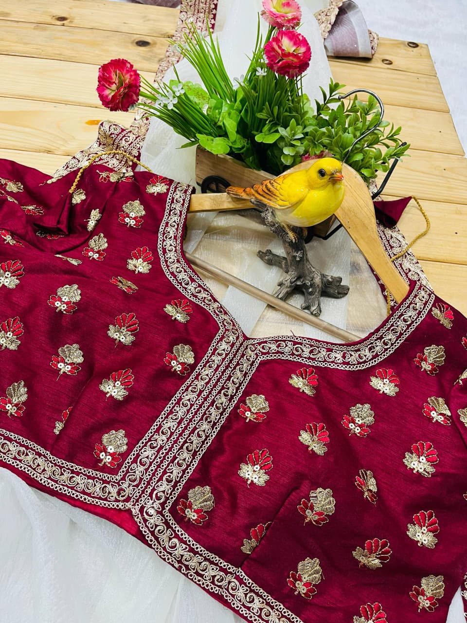 Banarasi Crush Embroidered Saree with Designer Blouse