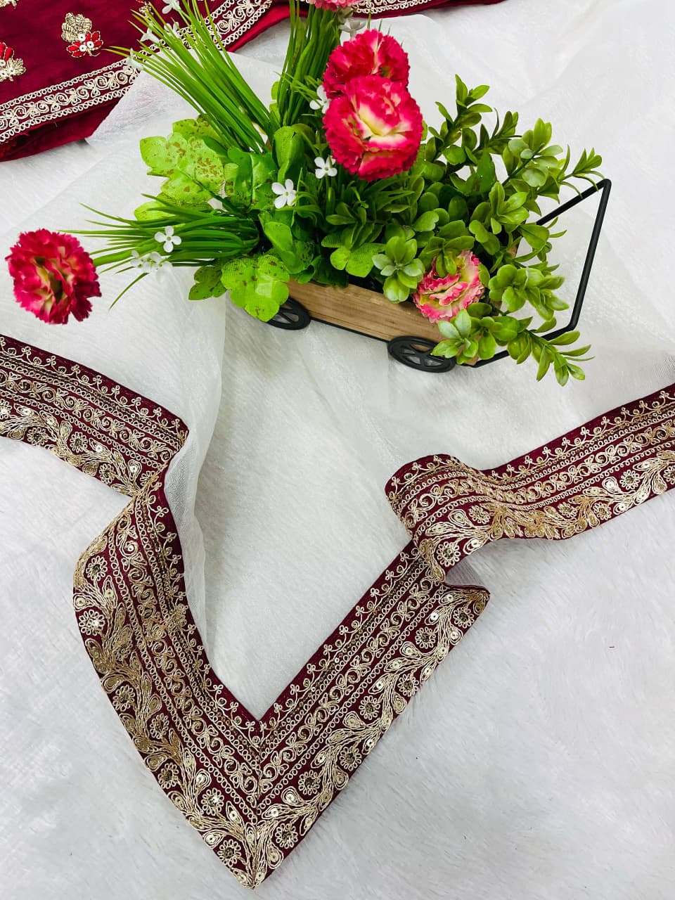 Banarasi Crush Embroidered Saree with Designer Blouse