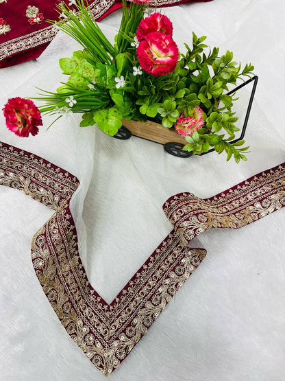 Banarasi Crush Embroidered Saree with Designer Blouse