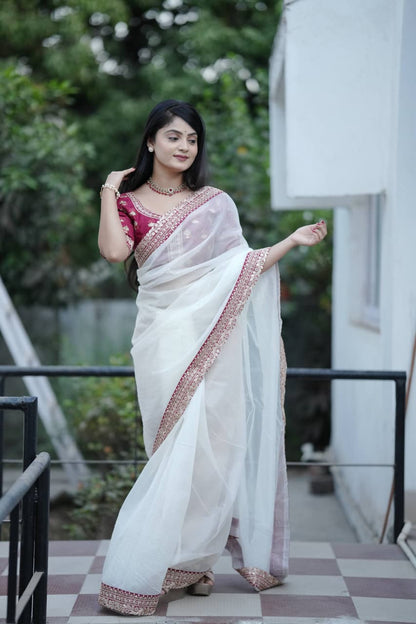 Banarasi Crush Embroidered Saree with Designer Blouse