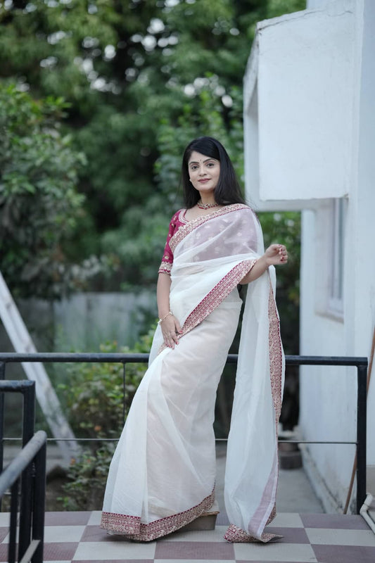 Banarasi Crush Embroidered Saree with Designer Blouse