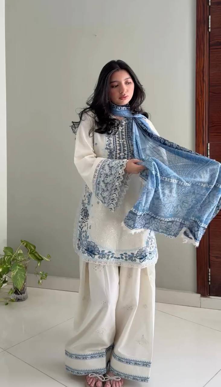 Pure Satin Rayon Embroidered Farshi Palazzo Suit Set