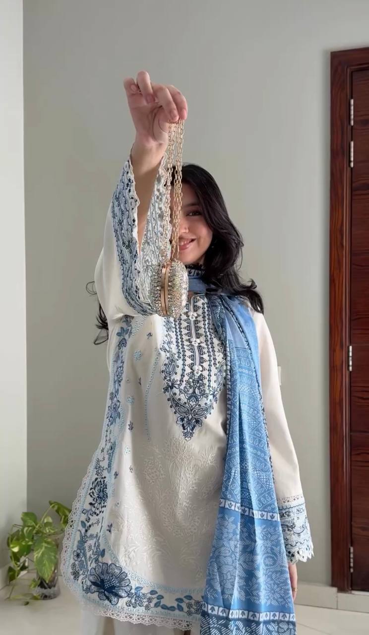Pure Satin Rayon Embroidered Farshi Palazzo Suit Set