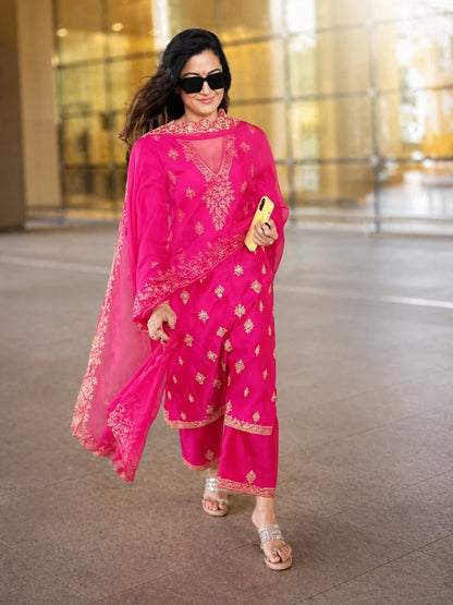 Berry Silk Heavy Embroidered Suit Set