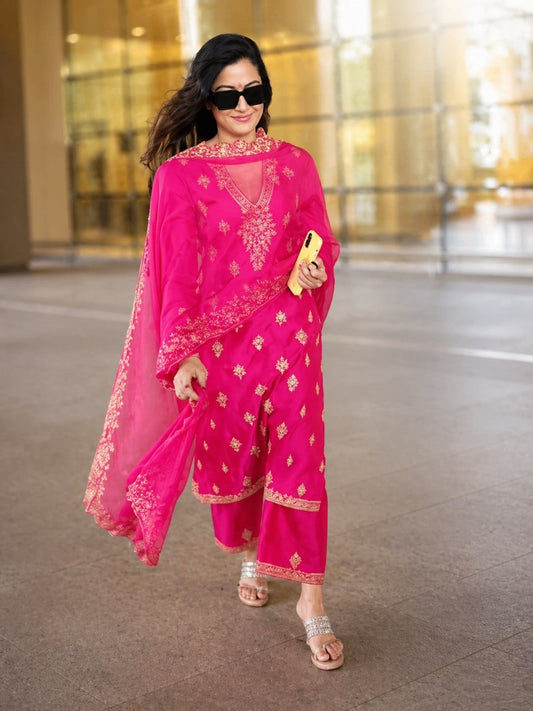 Berry Silk Heavy Embroidered Suit Set