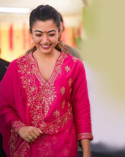 Berry Silk Heavy Embroidered Suit Set