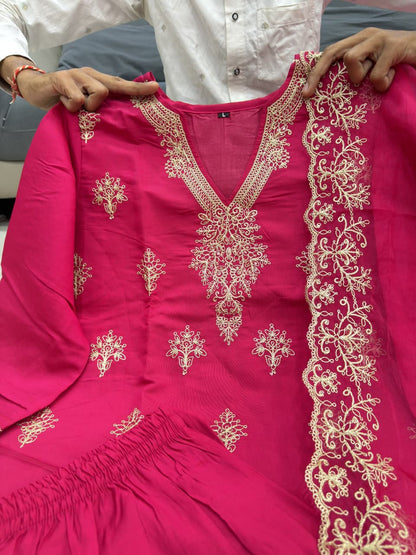 Berry Silk Heavy Embroidered Suit Set