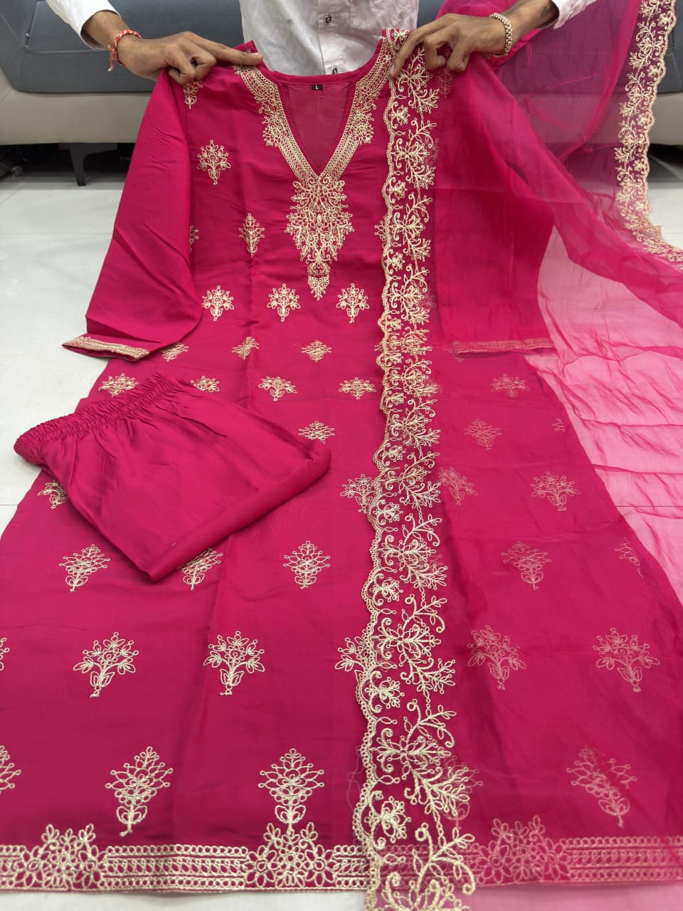 Berry Silk Heavy Embroidered Suit Set