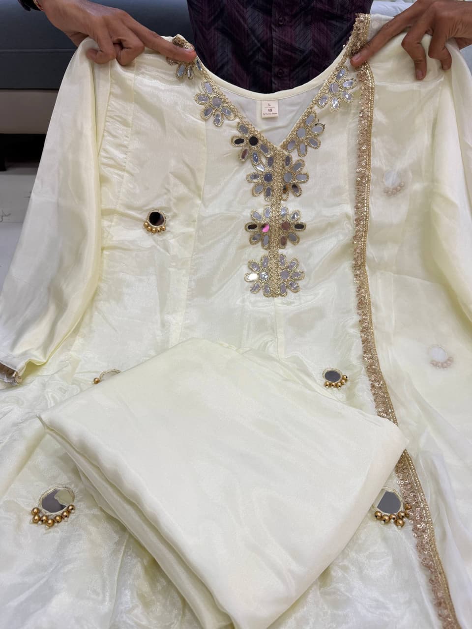 Premium Tissue Silk Mirror Work Suit Set