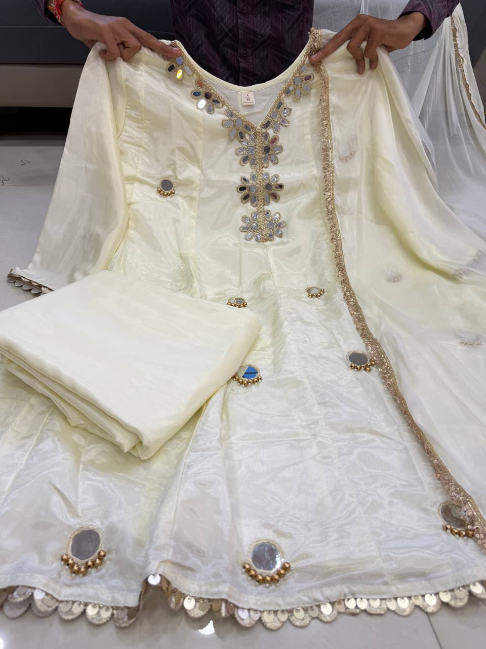 Premium Tissue Silk Mirror Work Suit Set