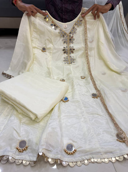 Premium Tissue Silk Mirror Work Suit Set