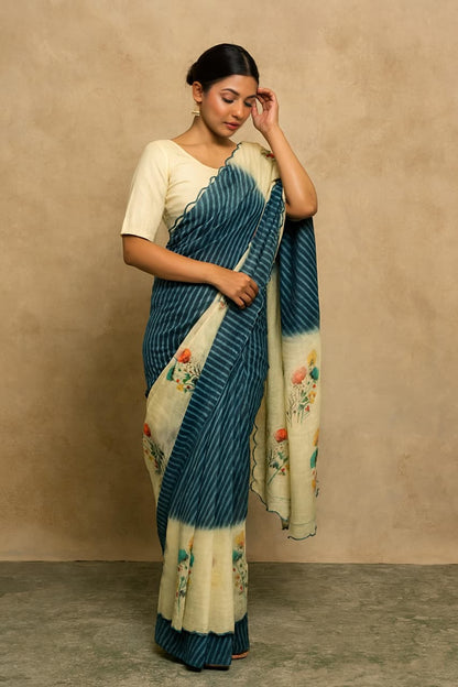 Heavy Linen Bandhani & Leheriya Digital Print Saree
