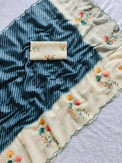 Heavy Linen Bandhani & Leheriya Digital Print Saree