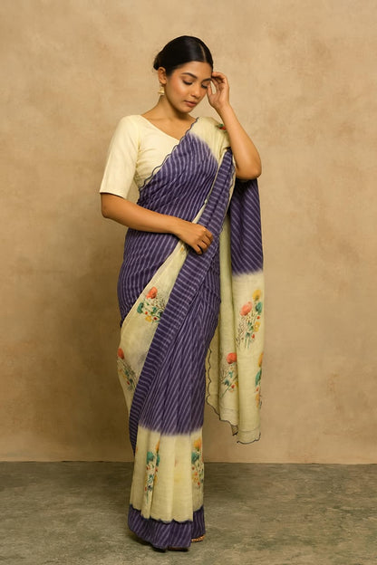 Heavy Linen Bandhani & Leheriya Digital Print Saree
