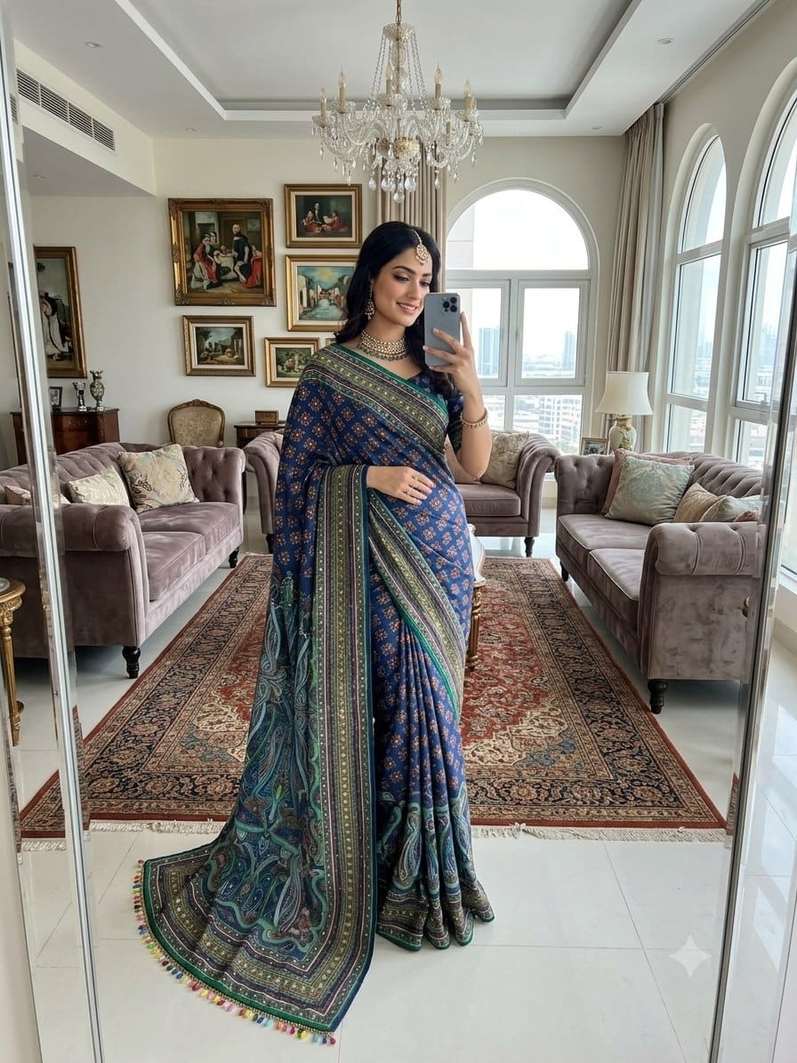 Premium Chinon Silk Mirror Work Saree