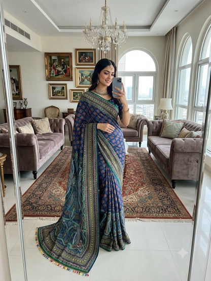 Premium Chinon Silk Mirror Work Saree