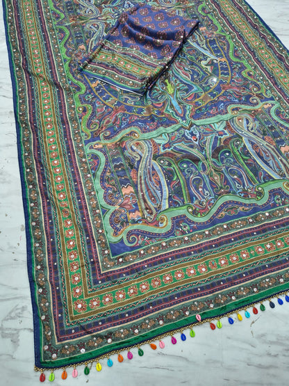 Premium Chinon Silk Mirror Work Saree
