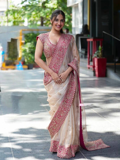 Pure Crystal Crush Tissue Embroidered Saree