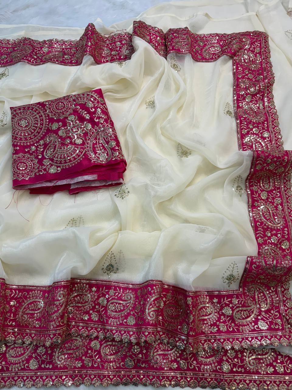 Pure Crystal Crush Tissue Embroidered Saree