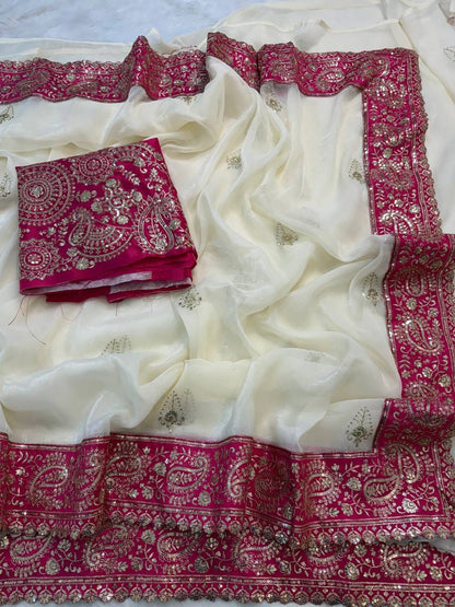 Pure Crystal Crush Tissue Embroidered Saree