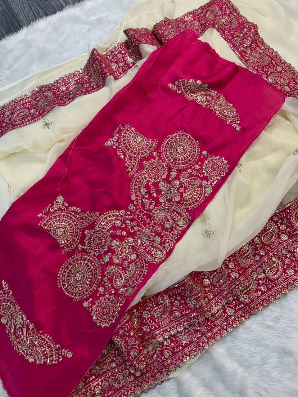 Pure Crystal Crush Tissue Embroidered Saree