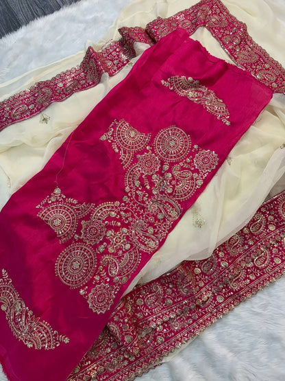 Pure Crystal Crush Tissue Embroidered Saree