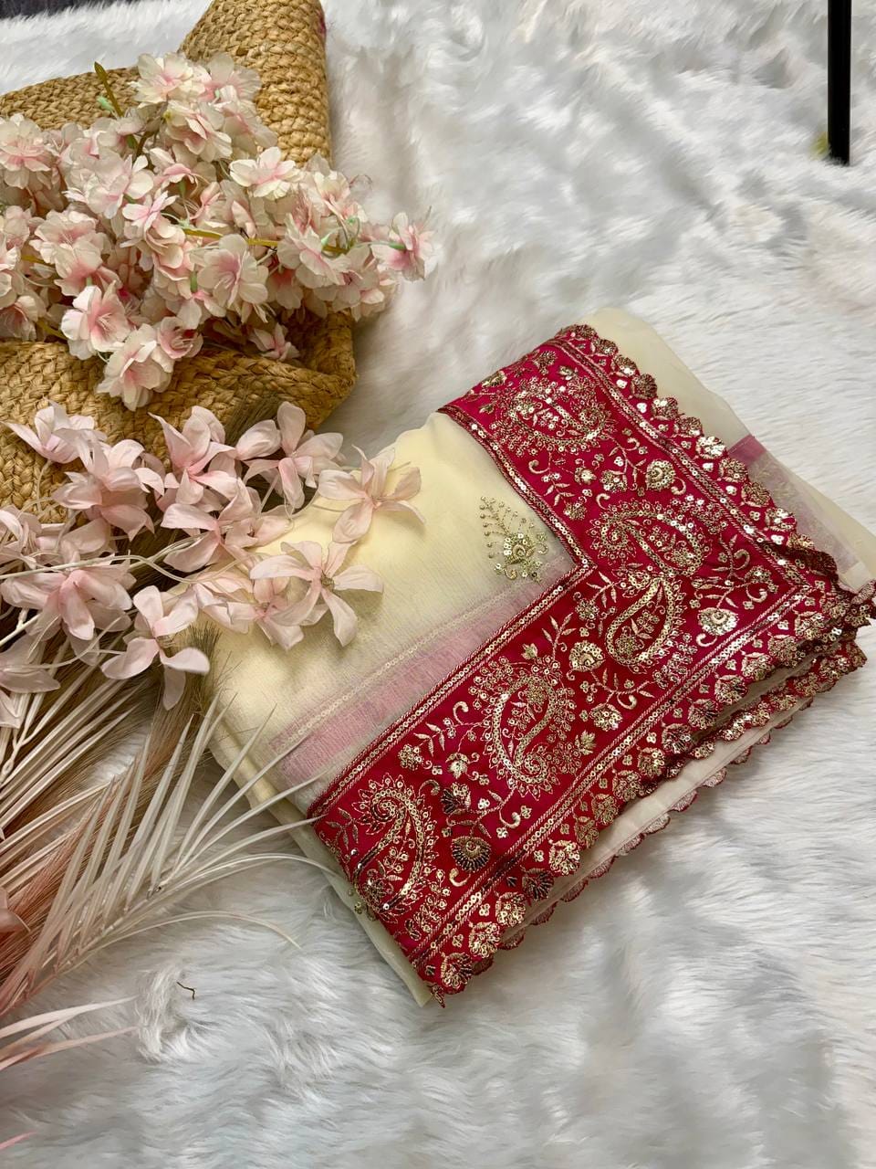 Pure Crystal Crush Tissue Embroidered Saree