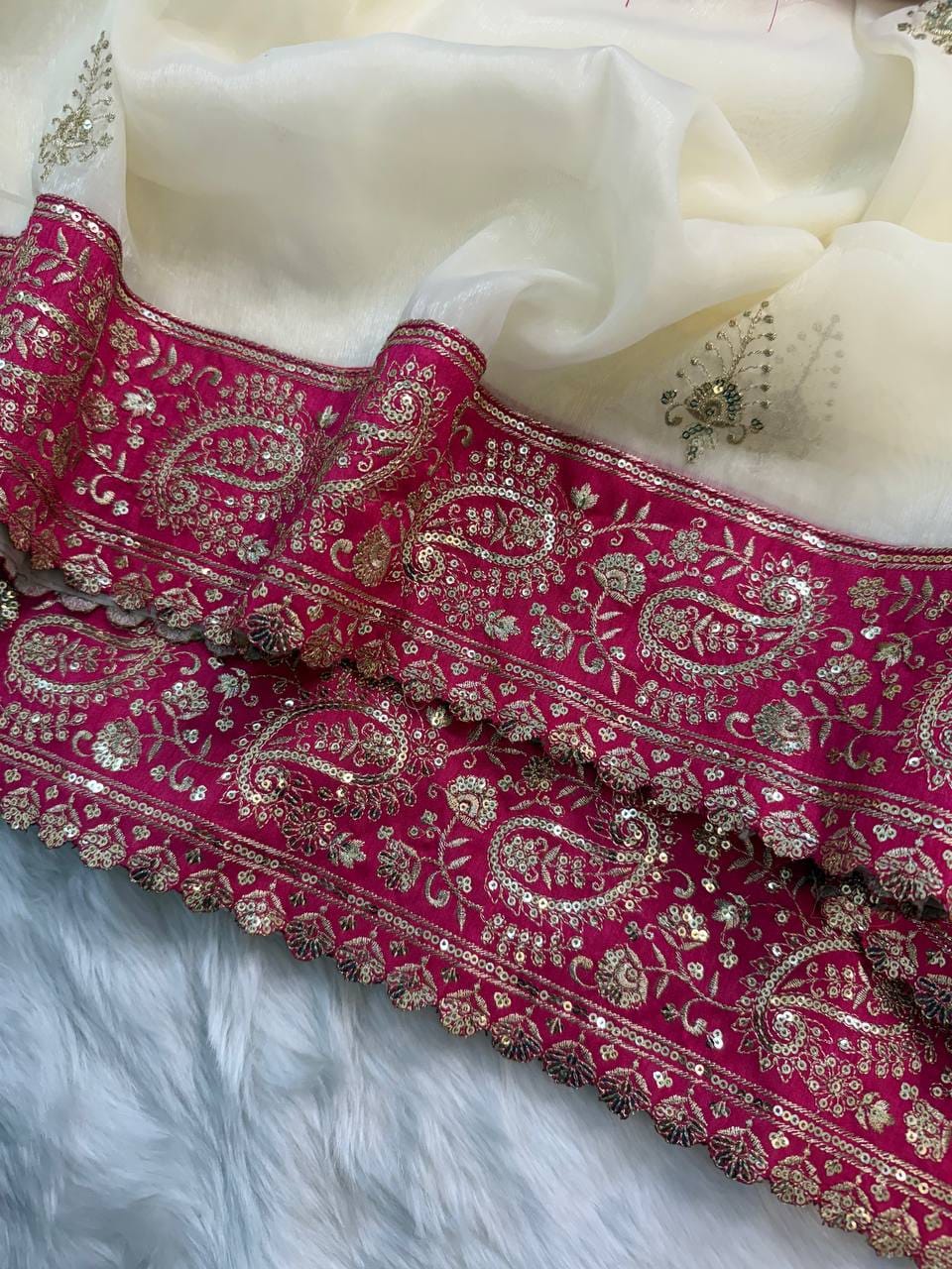 Pure Crystal Crush Tissue Embroidered Saree