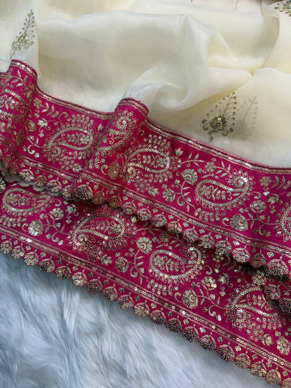 Pure Crystal Crush Tissue Embroidered Saree