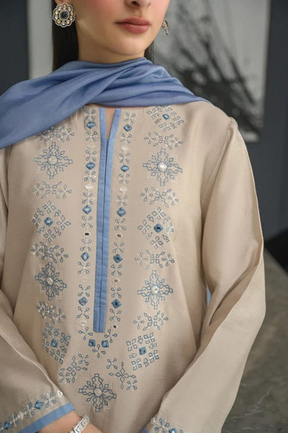 Heavy Chanderi Cotton Embroidered Suit Set with Tebbay Silk Dupatta