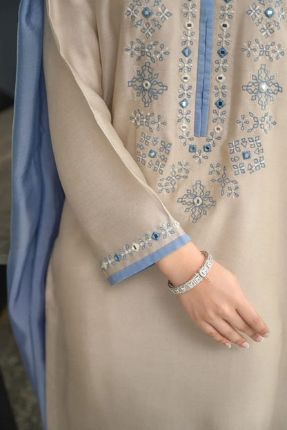Heavy Chanderi Cotton Embroidered Suit Set with Tebbay Silk Dupatta