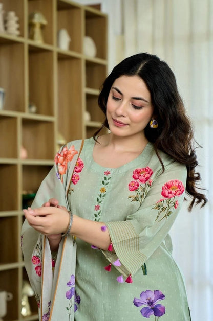 Premium Cotton Anarkali Kurti Set with Malmal Dupatta
