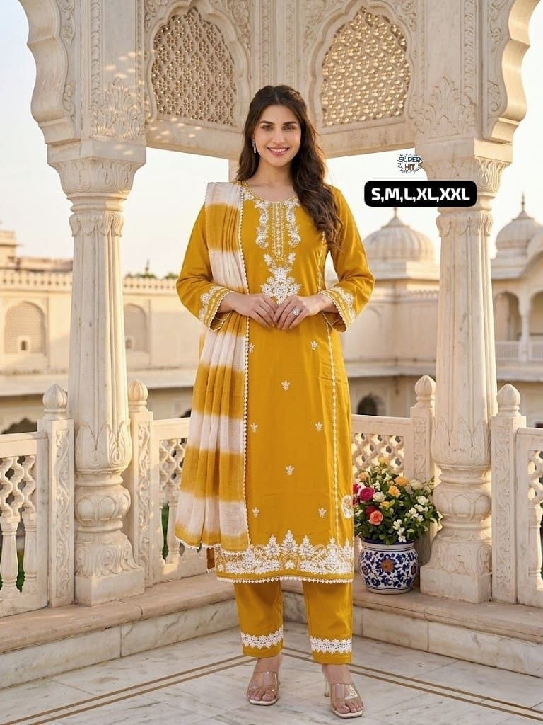Roman Silk Embroidered Suit Set with Cota Checks Dupatta