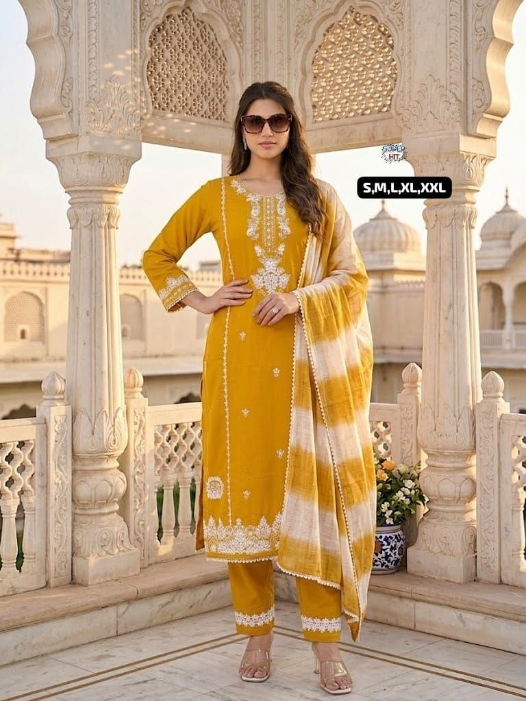 Roman Silk Embroidered Suit Set with Cota Checks Dupatta