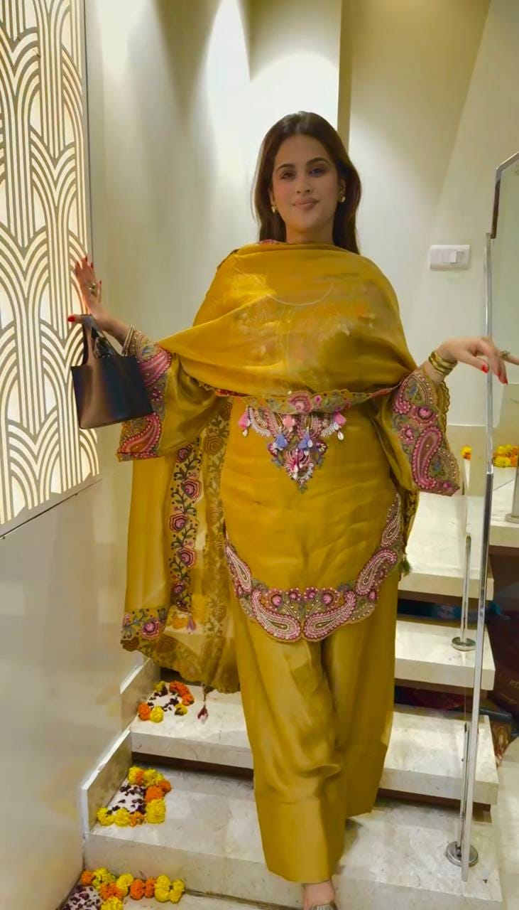 Pure Heavy Georgette Embroidered Farshi Suit Set