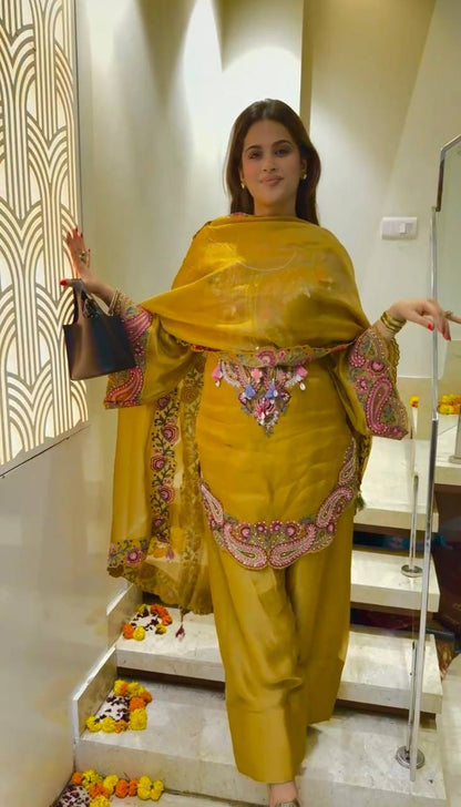 Pure Heavy Georgette Embroidered Farshi Suit Set