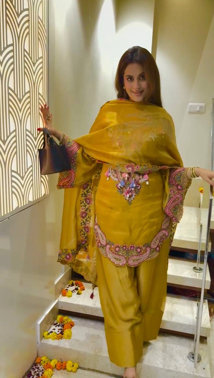 Pure Heavy Georgette Embroidered Farshi Suit Set