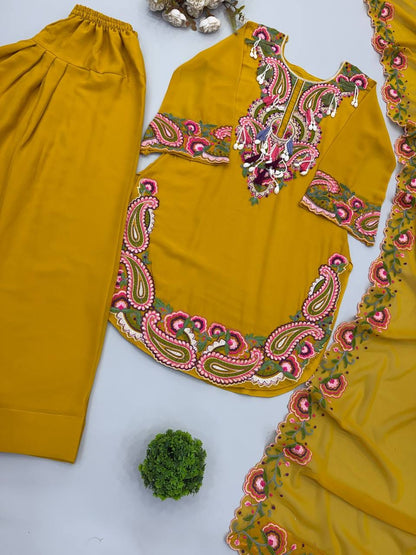 Pure Heavy Georgette Embroidered Farshi Suit Set