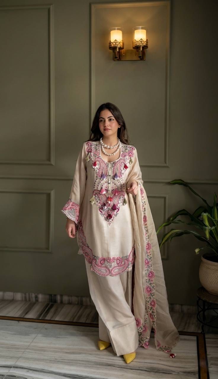 Pure Heavy Georgette Embroidered Farshi Suit Set