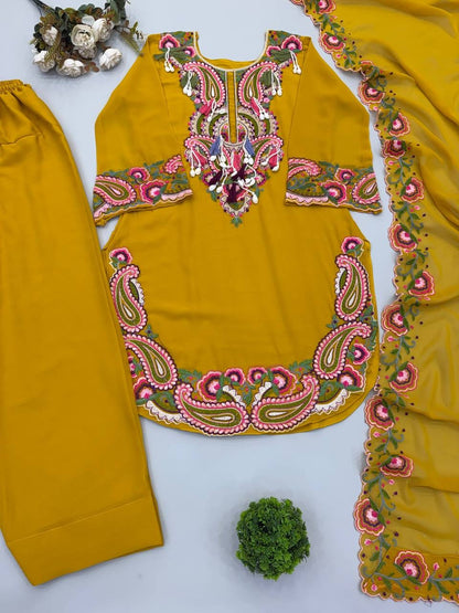 Pure Heavy Georgette Embroidered Farshi Suit Set