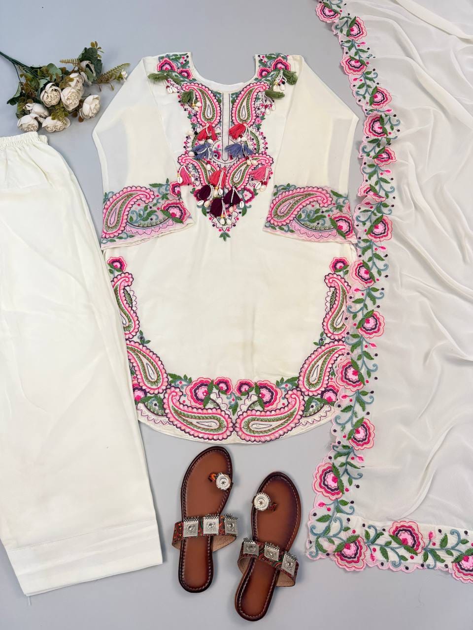 Pure Heavy Georgette Embroidered Farshi Suit Set