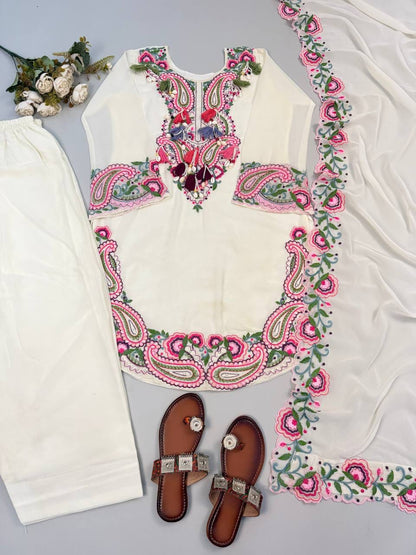 Pure Heavy Georgette Embroidered Farshi Suit Set