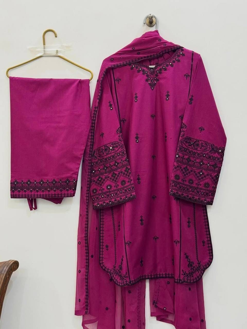 Rayon Cotton Embroidered Farshi Pant Suit Set