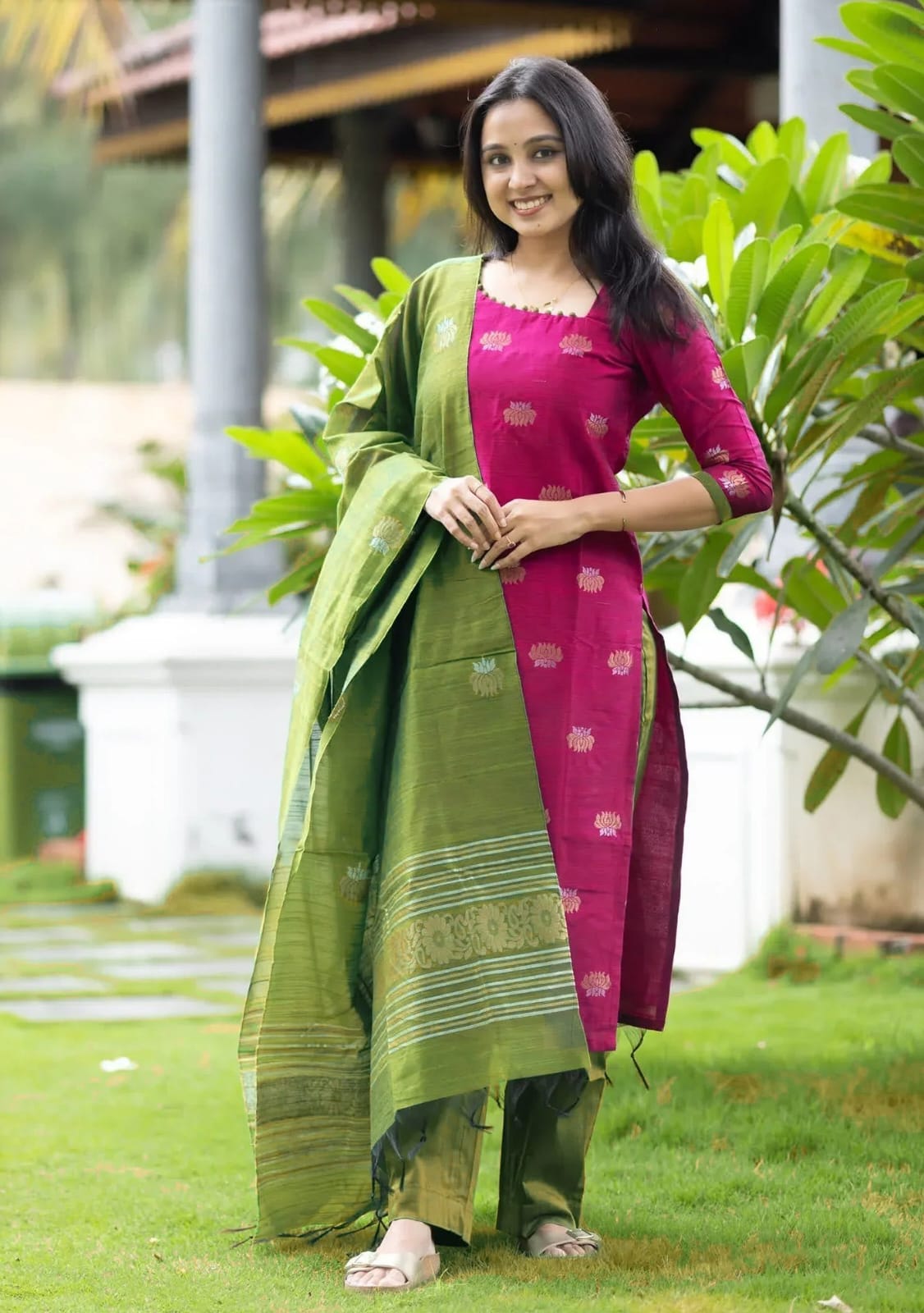 Art Silk Woven Kurta Set with Matching Dupatta