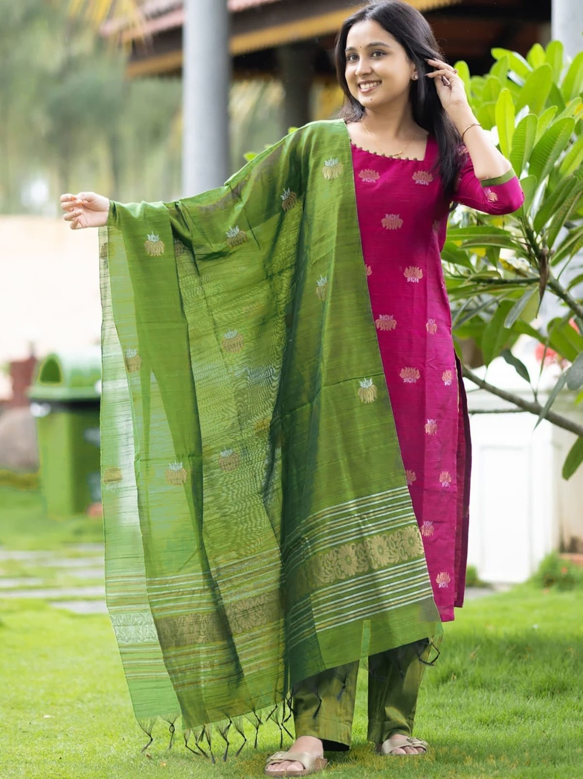 Art Silk Woven Kurta Set with Matching Dupatta
