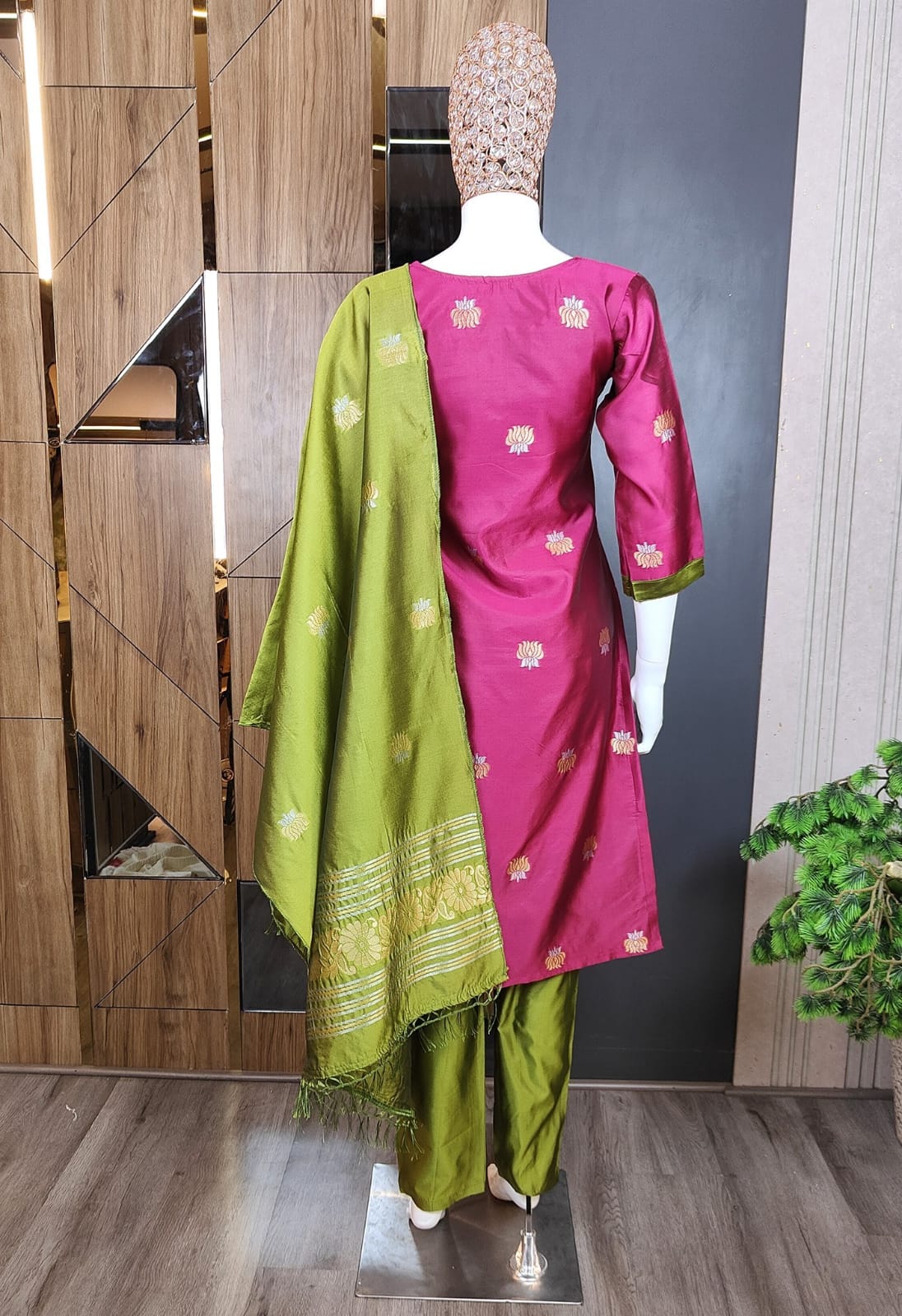 Art Silk Woven Kurta Set with Matching Dupatta